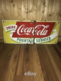 Vtg ORIGINAL Coca Cola Coke Fountain Service Porcelain Sign
