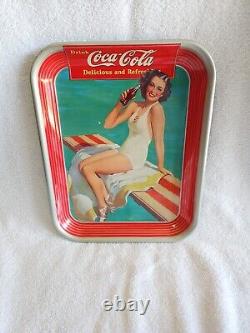 Vtg Original 1939 Coca Cola Springboard Girl Tray Sign Metal American Art Works