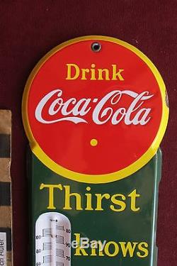 Vtg Porcelain Drink Coca-Cola Coke Thermometer sign 18 nice