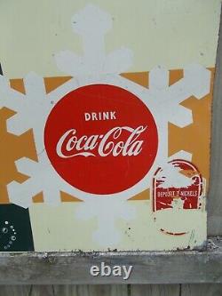 Vtg Single-Sided Metal Serve Yourself Coca Cola Vending Machine Panel Sign