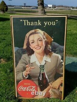 Vtg Wwii 1944 Coca Cola Choice Thank You Cardboard Lithograph Sign Framed 16x27