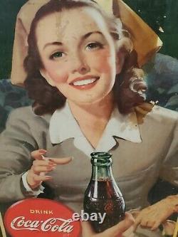 Vtg Wwii 1944 Coca Cola Choice Thank You Cardboard Lithograph Sign Framed 16x27