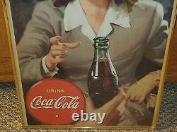 Vtg Wwii 1944 Coca Cola Choice Thank You Cardboard Lithograph Sign Framed 16x27