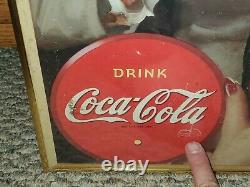 Vtg Wwii 1944 Coca Cola Choice Thank You Cardboard Lithograph Sign Framed 16x27