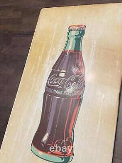 White Coca-Cola Coke Original Porcelain 33 X 18 Sign Bottle 1940s 1950s