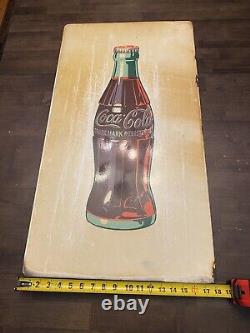 White Coca-Cola Coke Original Porcelain 33 X 18 Sign Bottle 1940s 1950s