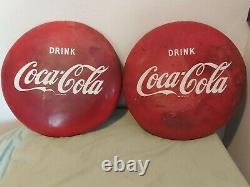 X2 VINTAGE 16 Drink COCA COLA BUTTON SIGN Lot X2 1950s